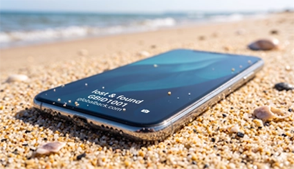 Smartphone on the beach with GBID note